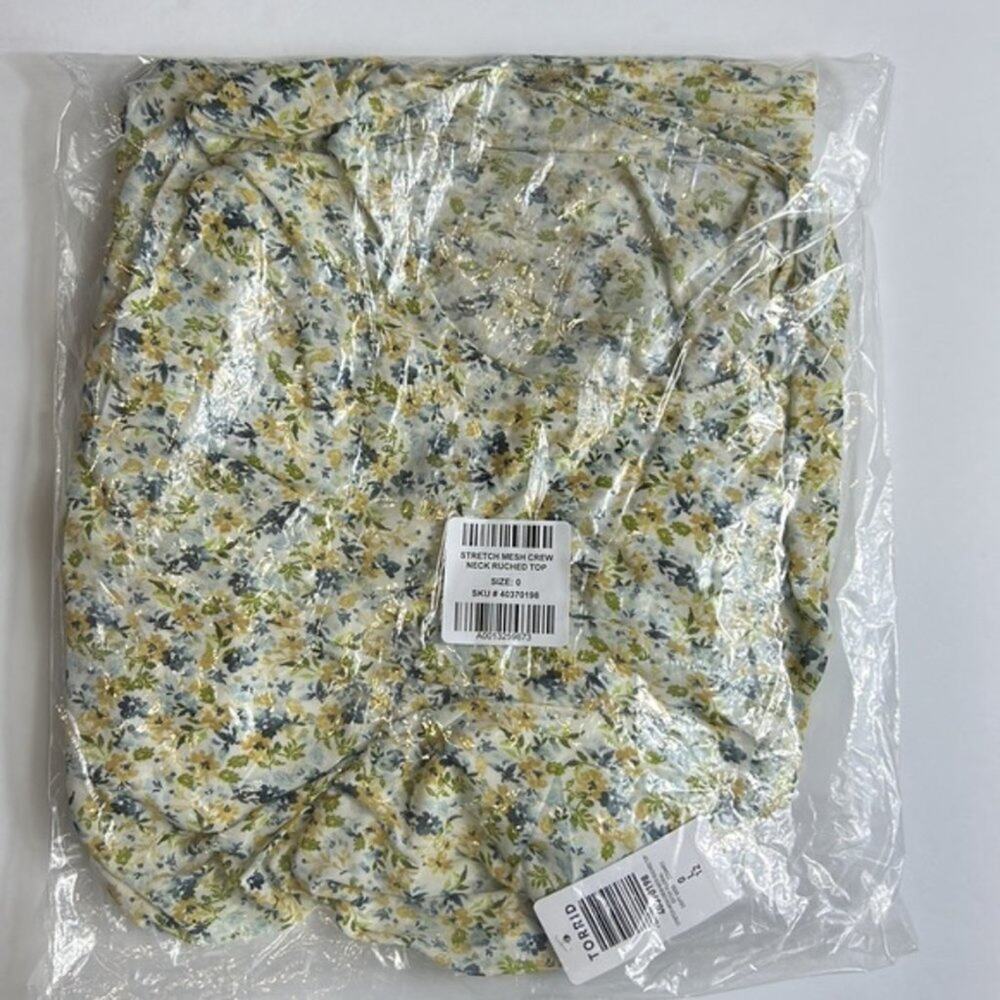 L Torrid 0 Top Mesh Lined Ruched Ditsy Floral NWT Cottagecore Coquette 90s